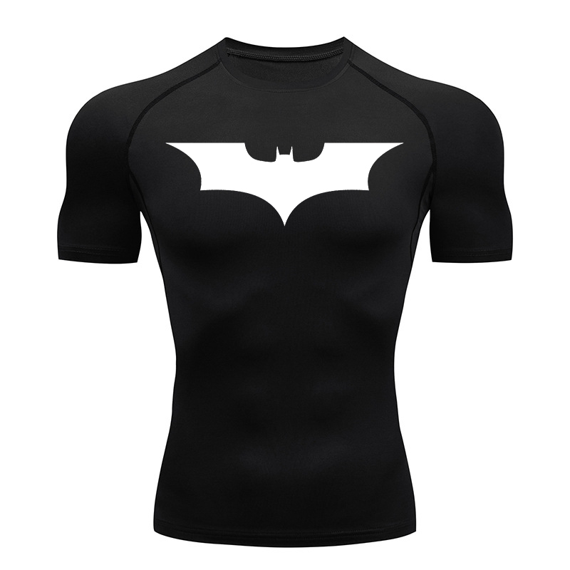 T Shirt Dry Fit - Kompressionshemden mit Fledermaus-Aufdruck für Herren, Sommer,