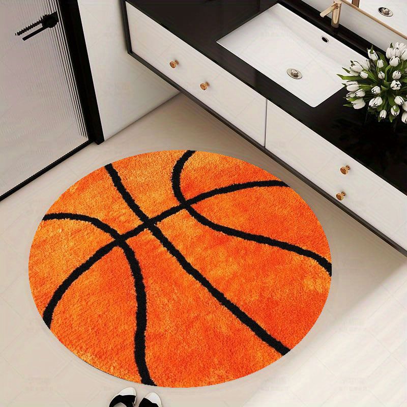 Badminton Zone - Runder Teppich mit Basketball-Muster, Flanell, weich,